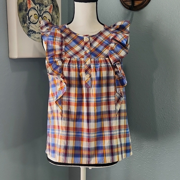 J. Crew Tops - J.Crew Madras Danny Hula Ruffle Plaid Cotton Tank